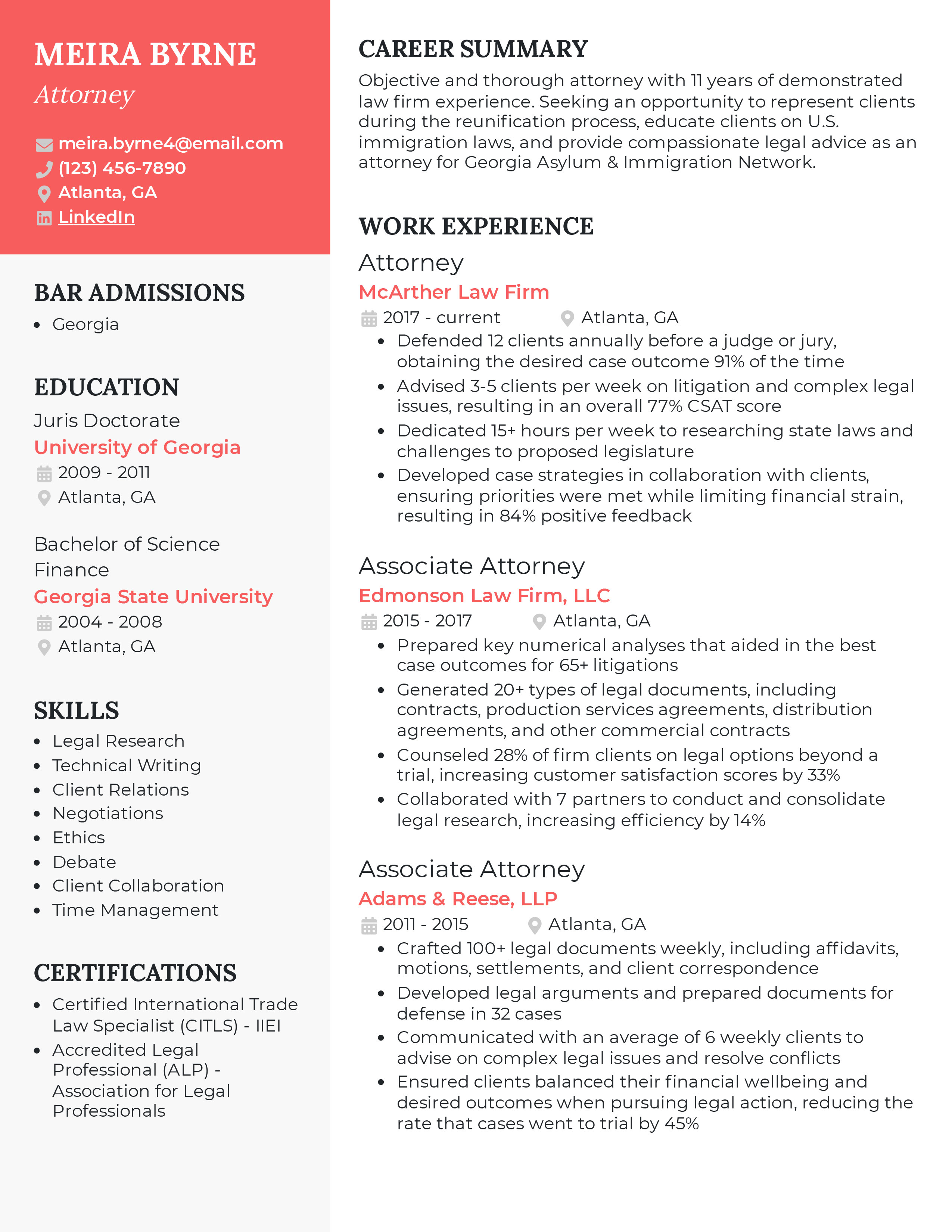 Attorney Resume Download PDF 